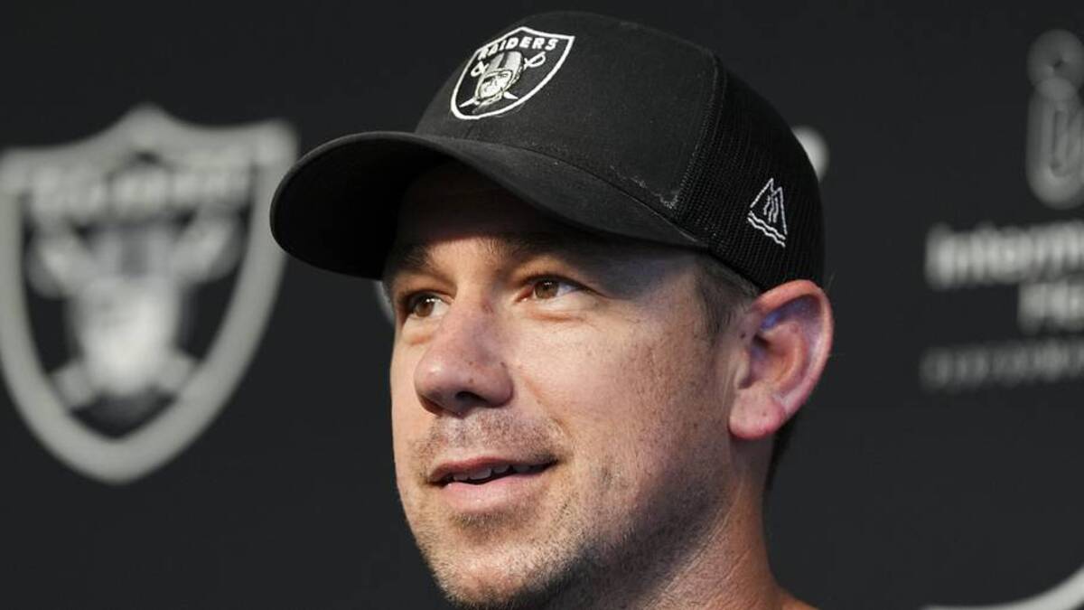  May 20, 2026; Henderson, NV, USA; Las Vegas Raiders head coach Klint Kubiak speaks during a news conference during organized team activities at Intermountain Health Performance Center. Mandatory Credit: Candice Ward-Imagn Images | Candice Ward-Imagn Images 