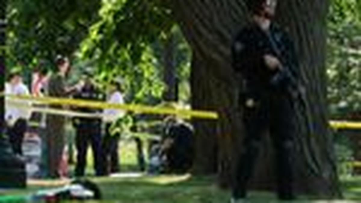 A U.S. Secret Service crime scene investigator works at the scene of an officer-involved shooting in Washington, D.C., U.S., May 4, 2026. REUTERS/Jonathan Ernst