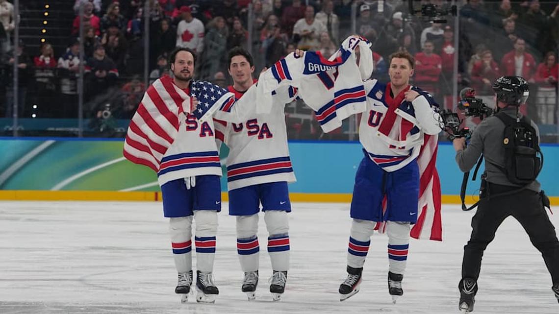 USA men's hockey team parades Johnny Gaudreau's jersey after winning gold medal