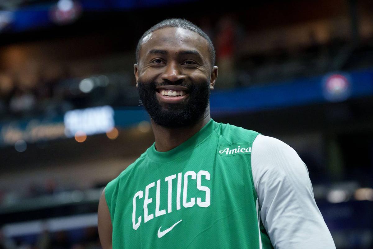  Oct 27, 2025; New Orleans, Louisiana, USA; Boston Celtics guard Jaylen Brown (7) smiles during the second half against the New Orleans Pelicans at Smoothie King Center. Mandatory Credit: Matthew Hinton-Imagn Images 