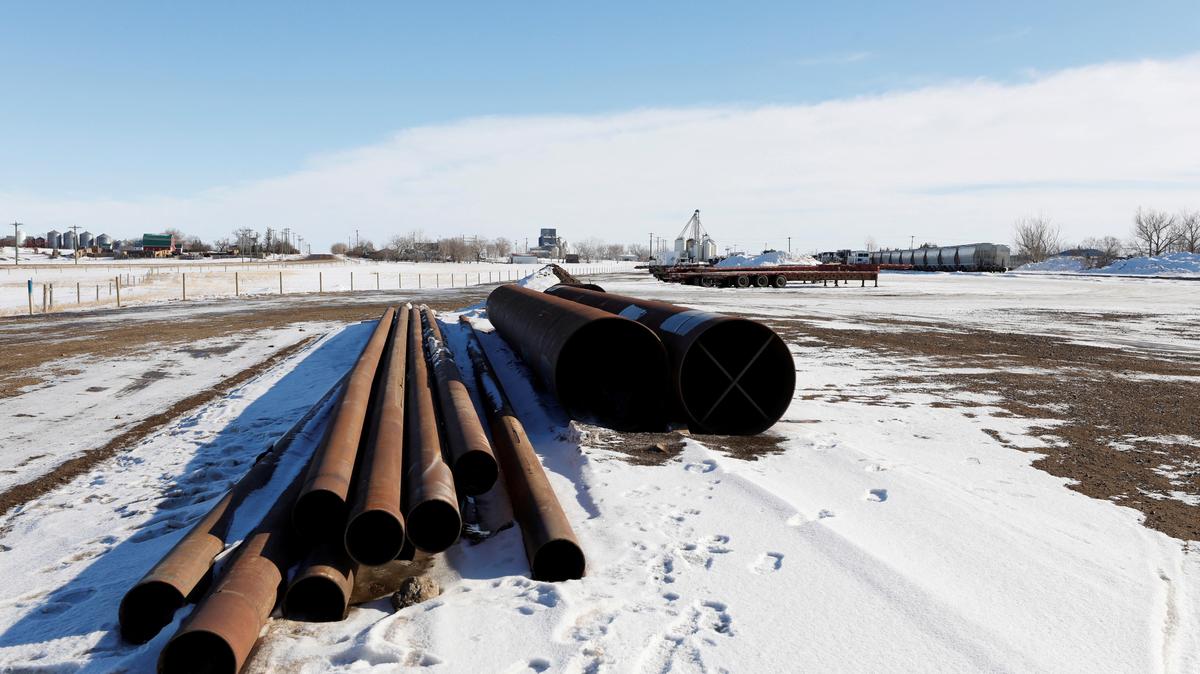 FILE PHOTO: A supply depot servicing the Keystone XL crude oil pipeline lies idle in Oyen, Alberta, Canada February 1, 2021.  REUTERS/Todd Korol/File Photo