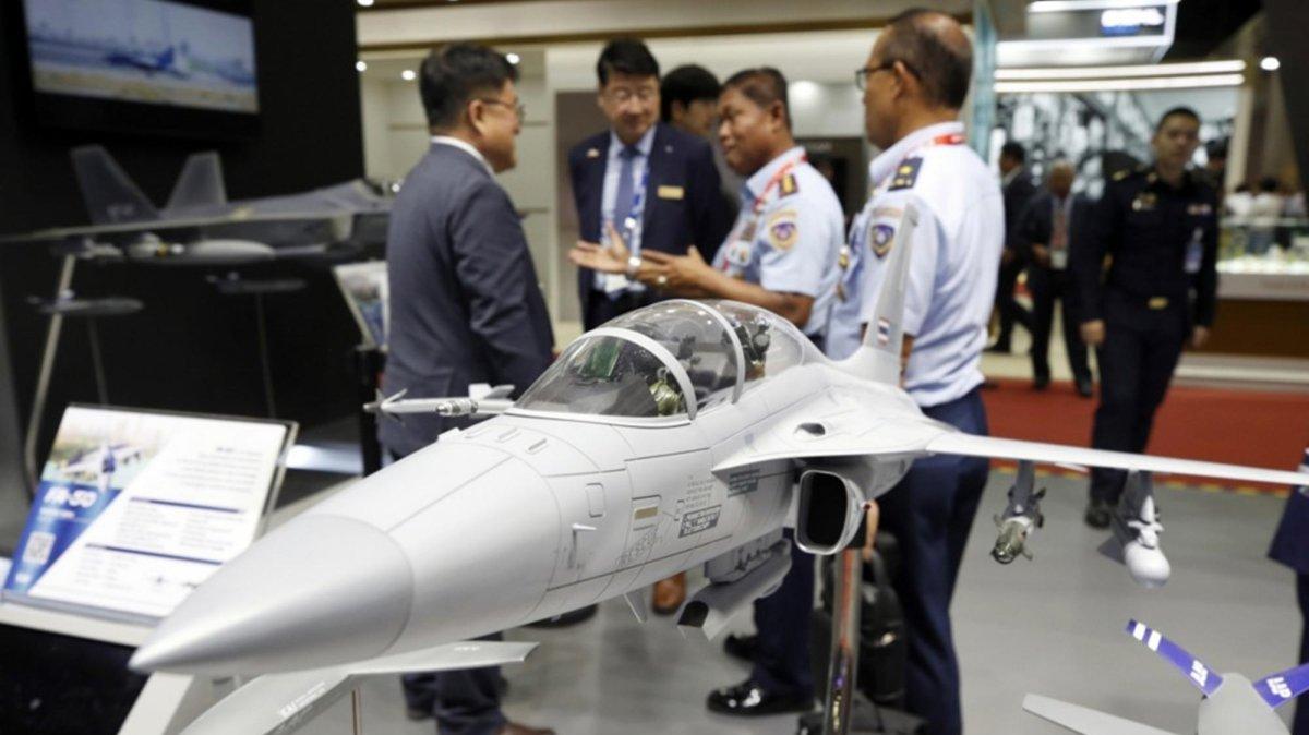 International military delegates chat with exhibitors next to a FA-50 multirole fighter jet model developed by Korea Aerospace Industries (KAI) at the Defense and Security 2025 exhibition in Nonthaburi, on the outskirts of Bangkok, Thailand. File. Photo by RUNGROJ YONGRIT / EPA