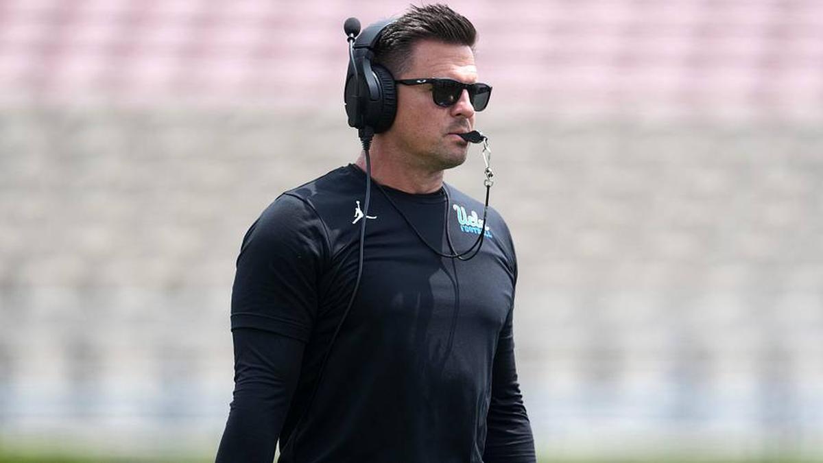  May 2, 2026; Pasadena, CA, USA; UCLA Bruins coach Bob Chesney reacts during the spring game at Rose Bowl. Mandatory Credit: Kirby Lee-Imagn Images | Kirby Lee-Imagn Images 