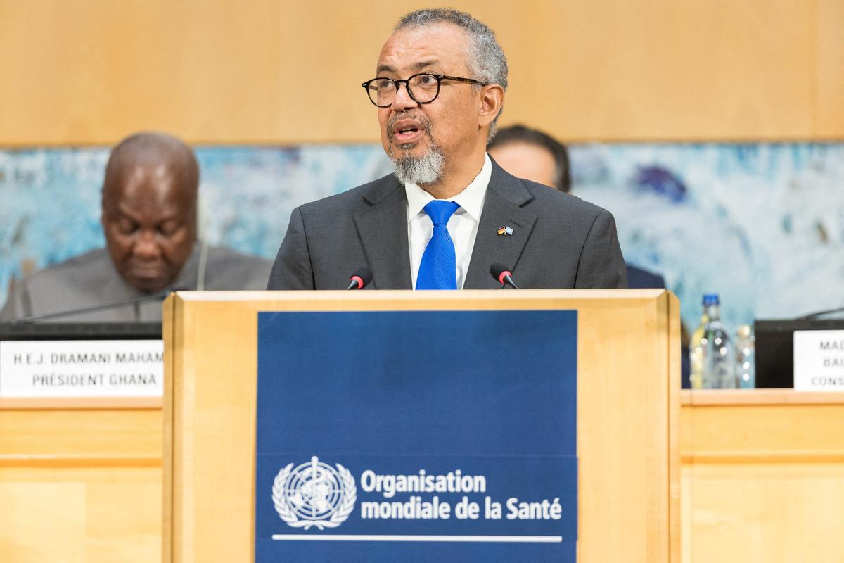 FILE PHOTO: Director-General of the World Health Organization (WHO) Dr Tedros Adhanom Ghebreyesus speaks during the opening session of the WHO's 79th World Health Assembly at the United Nations in Geneva, Switzerland, May 18, 2026. REUTERS/Pierre Albouy/File Photo