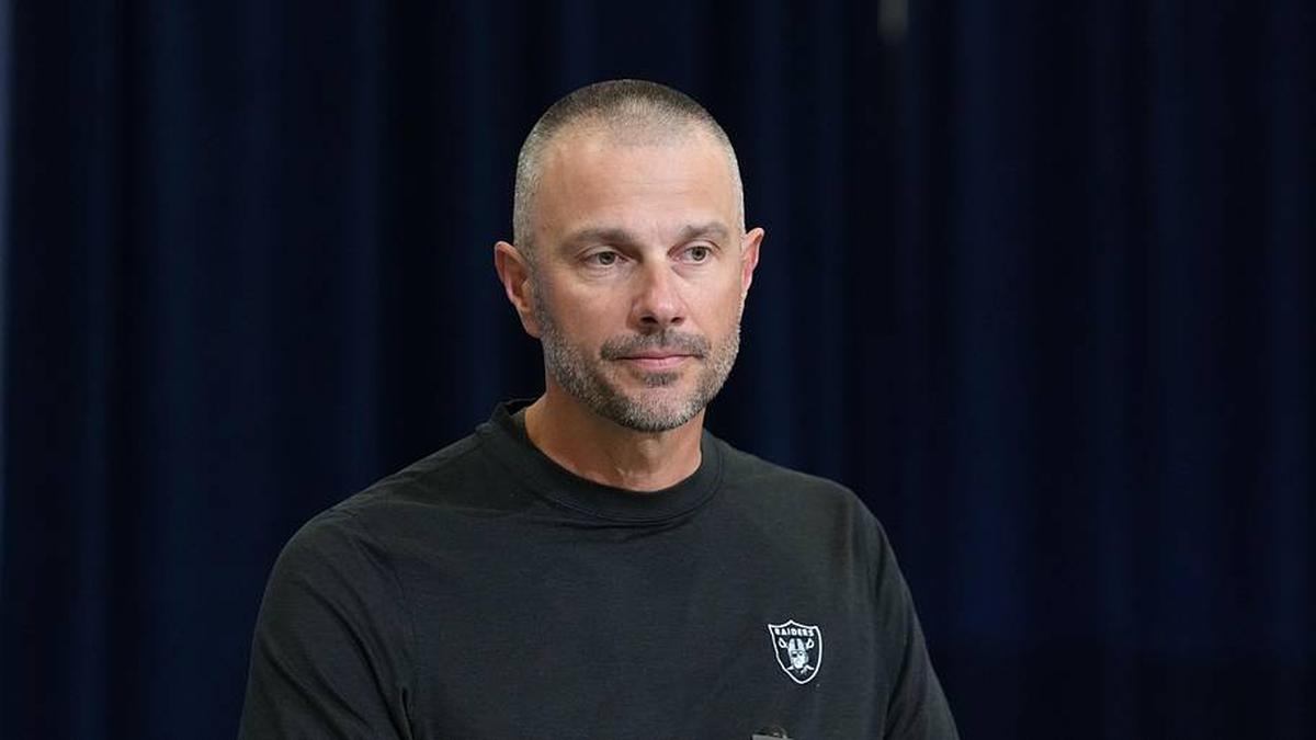 Feb 24, 2026; Indianapolis, IN, USA; Las Vegas Raiders general manager John Spytek speaks at the NFL Scouting Combine at the Indiana Convention Center. Mandatory Credit: Kirby Lee-Imagn Images | Kirby Lee-Imagn Images 
