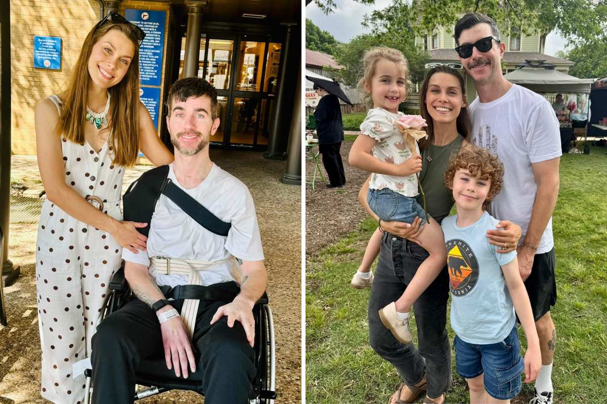  Alicia and Corey Claytor pose together, left, and with their two children, Clyde and Alice, right, after the accident. 