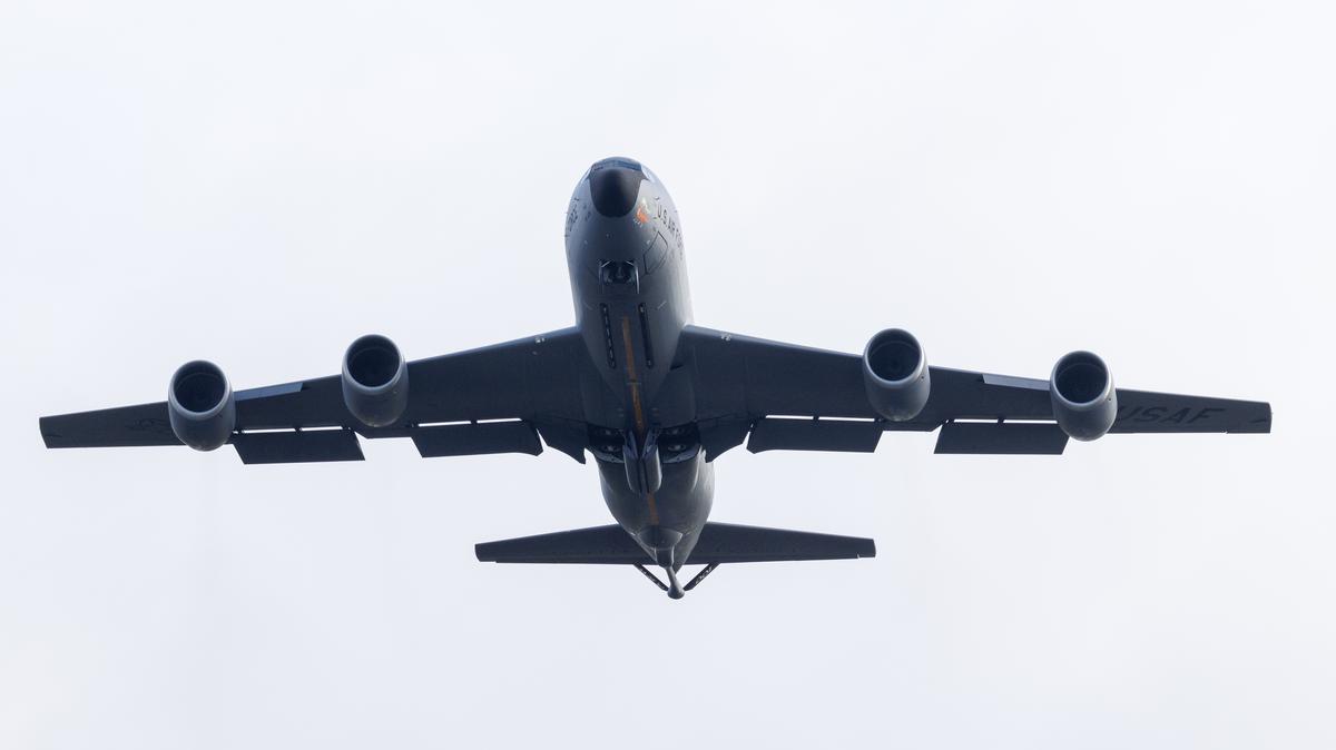 US Military Aircraft Activity At RAF Base In England. MILDENHALL, ENGLAND - JANUARY 07: Boeing KC-135 Stratotanker, takes off from RAF Mildenhall on January 07, 2026 in Mildenhall, England. There have been recent reports of increased United States Air Force aircraft arriving at American bases in England this week, including RAF Fairford in Gloucestershire and at RAF Mildenhall in Suffolk. The reports coincide with today’s US seizure of the Marinera (previously called the Bella-1), a Russian-flagged tanker in the North Atlantic, and against the backdrop of statements from US officials, including the president, vowing to acquire Greenland, a self-governed territory of Denmark, a NATO member. (Photo by Dan Kitwood/Getty Images)