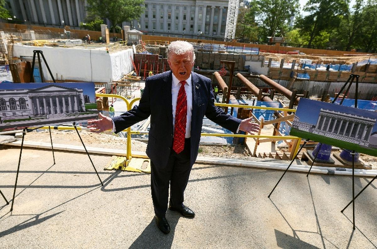 U..S. President Donald Trump speaks at the site of ongoing construction of the planned White House ballroom in Washington, D.C., U.S., May 19, 2026. REUTERS/Kevin Lamarque