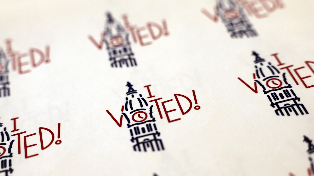 “I VOTED” stickers at a polling place during primary election day in Philadelphia on May 19, 2026. (Elizabeth Robertson/The Philadelphia Inquirer/TNS)