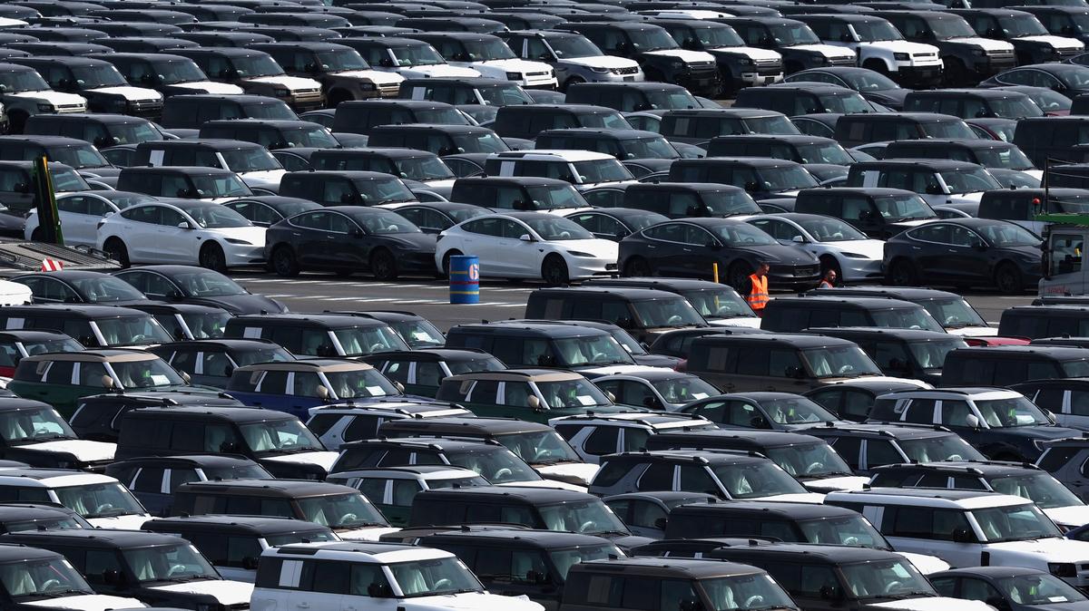 New cars, imported or waiting to be exported, are parked in the port of Zeebrugge, Belgium, July 18, 2025. REUTERS/Yves Herman/File Photo