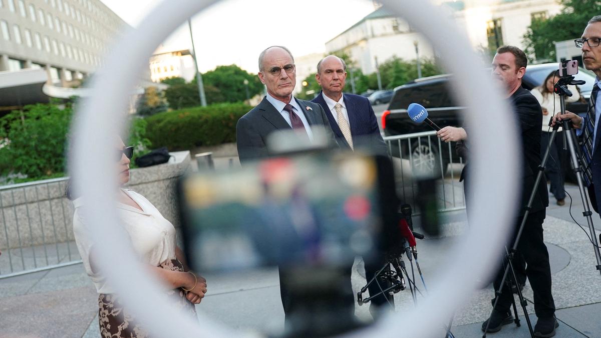 Israeli Ambassador to the U.S. Yechiel Leiter looks on as he speaks with the media after the Trump administration said Israel and Lebanon agreed to implement a ceasefire to end hostilities, at the State Department in Washington, D.C., U.S., June 3, 2026. REUTERS/Nathan Howard