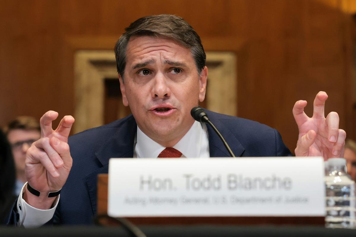  Acting U.S. Attorney General Todd Blanche testified about the compensation fund during a Senate Committee on May 19, 2026, in Washington, D.C. Anna Moneymaker/Getty Images 