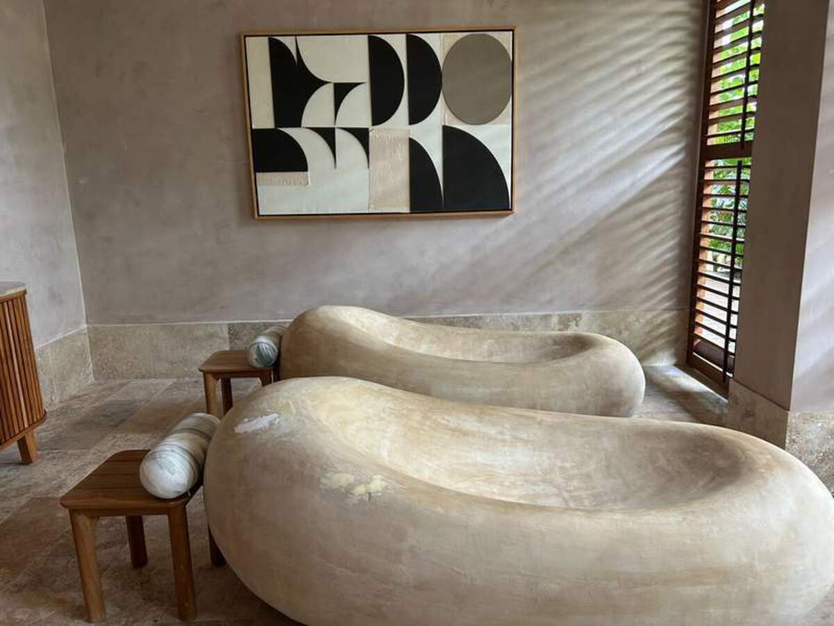  Sculptural stone ‘cocoons' warm and relax the body before your treatment at Alma Spa. Photo credit: Jennifer Merrick 
