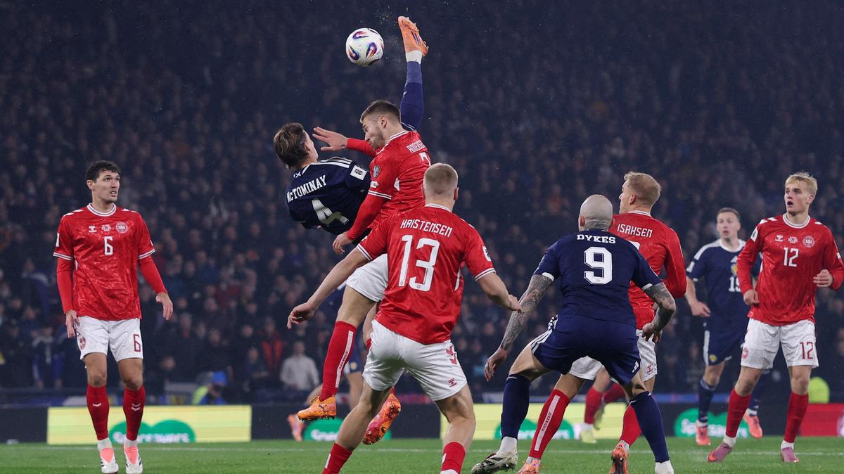 Soccer Football - FIFA World Cup - UEFA Qualifiers - Group C - Scotland v Denmark - Hampden Park, Glasgow, Scotland, Britain - November 18, 2025 Scotland's Scott McTominay scores their first goal Action Images via Reuters/Lee Smith