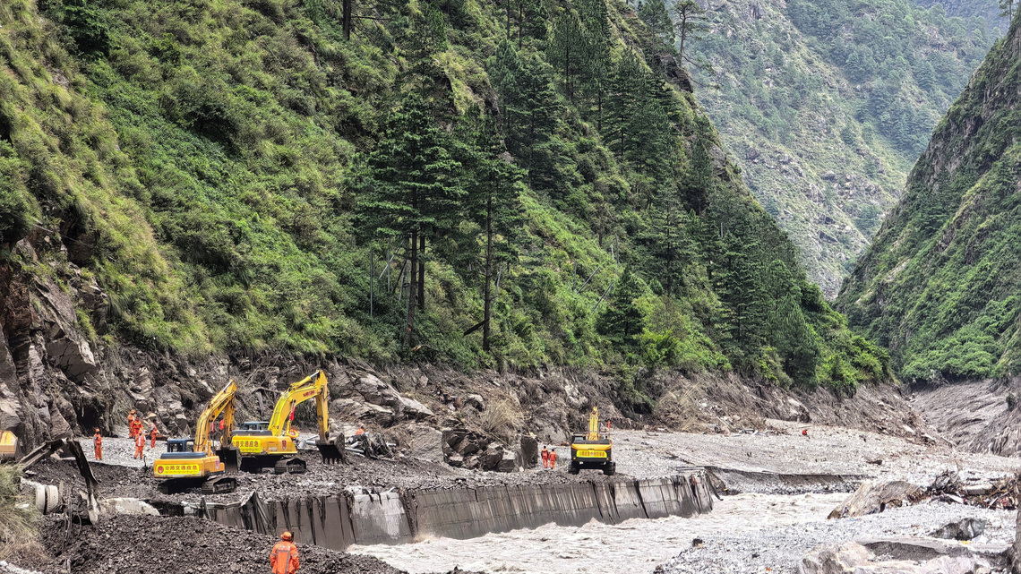 China rushes to minimise risk from mountain barrier lake near border with Nepal 