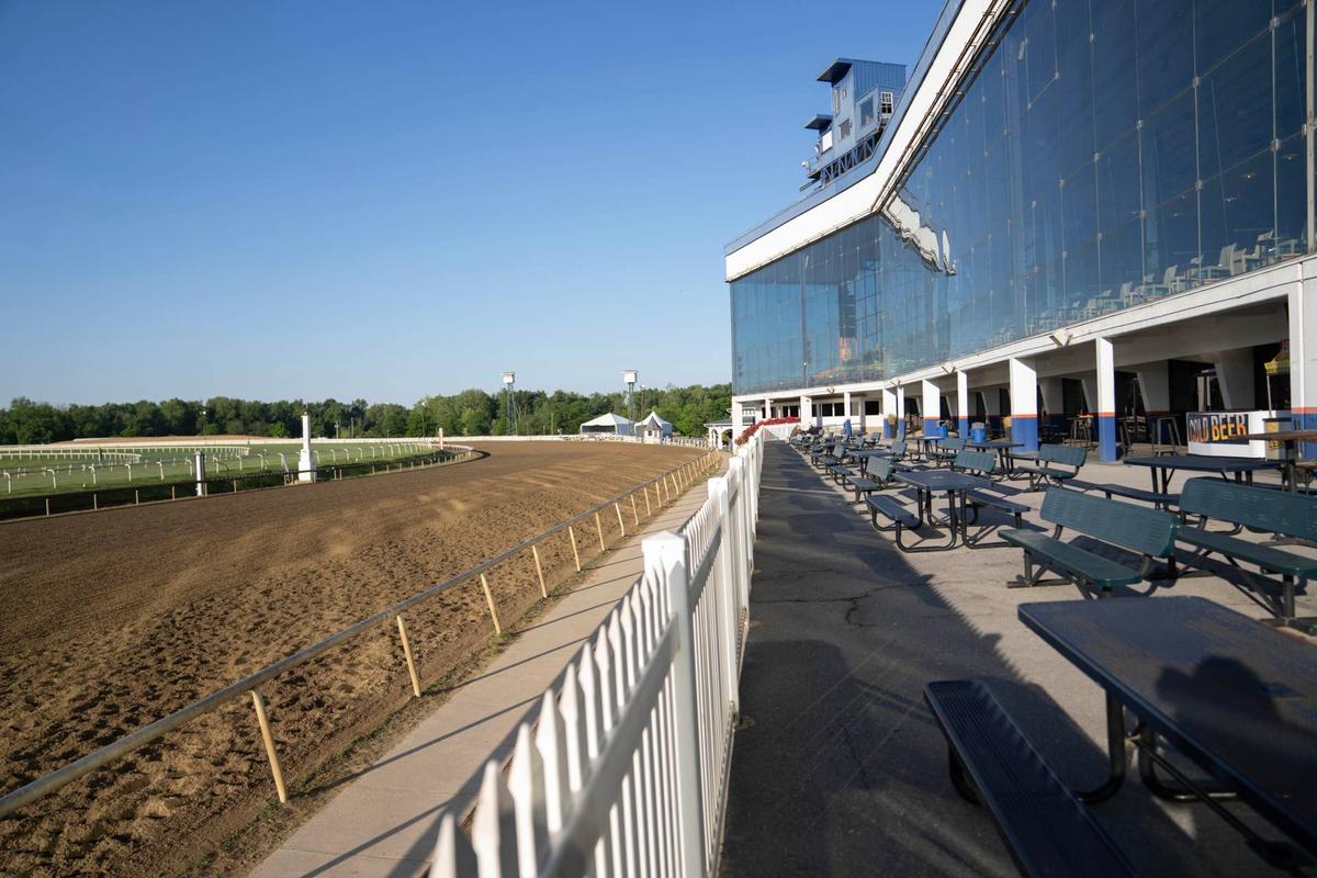  A general view of the grandstands and the front stretch at Laurel Park. Gregory Fisher-Imagn Images