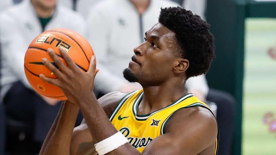  Mar 7, 2026; Waco, Texas, USA; Baylor Bears guard Tounde Yessoufou (24) shoots a free throw during the second half at Paul and Alejandra Foster Pavilion. Mandatory Credit: Chris Jones-Imagn Images | Chris Jones-Imagn Images 