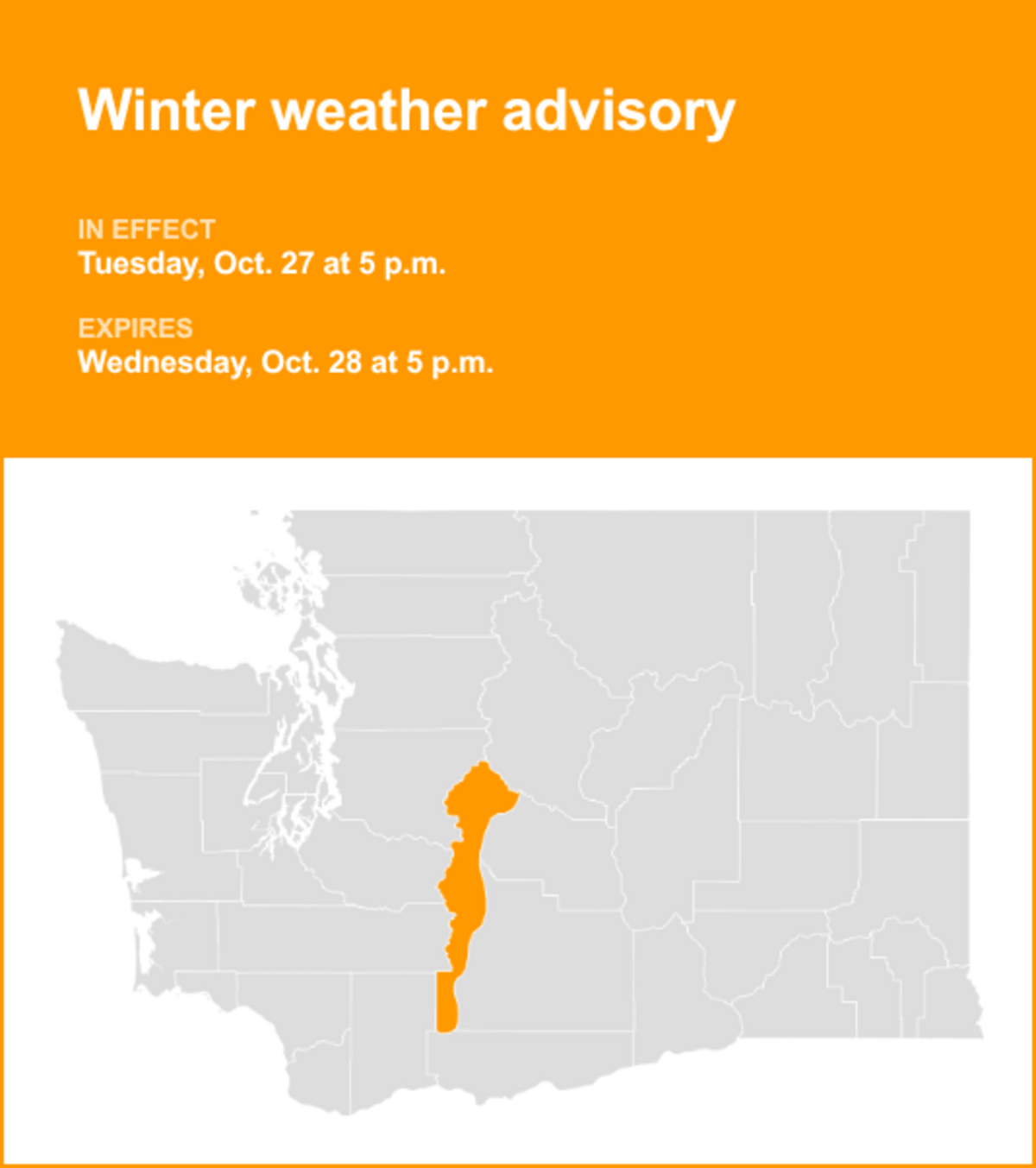 Winter weather advisory for Eastern Cascades for Tuesday and Wednesday ...