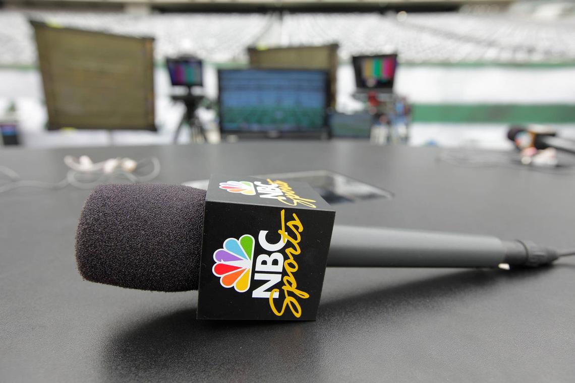  NBC SUNDAY NIGHT FOOTBALL -- Cowboys v. Jets -- Pictured: NBC Sports microphone from the on field stage At Meadowlands Stadium on September 11, 2011 (Photo by Paul Drinkwater/NBCU Photo Bank/NBCUniversal via Getty Images via Getty Images) 