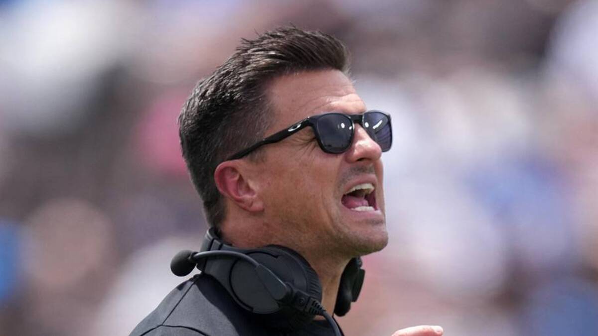  May 2, 2026; Pasadena, CA, USA; UCLA Bruins coach Bob Chesney reacts during the spring game at Rose Bowl. Mandatory Credit: Kirby Lee-Imagn Images | Kirby Lee-Imagn Images 