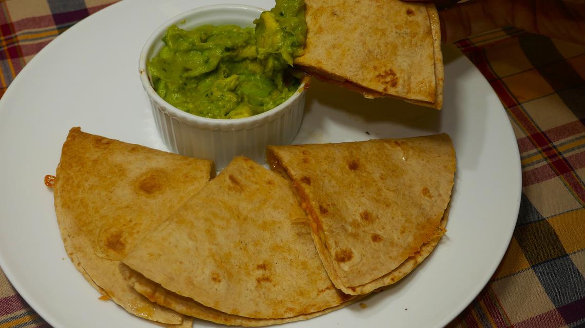 Skillet-toasted cheese quesadilla.