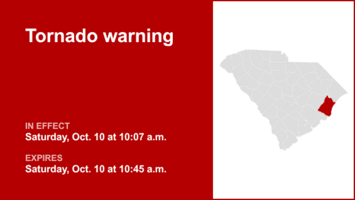 UPDATE: Georgetown County under a tornado warning Saturday morning, says the NWS 