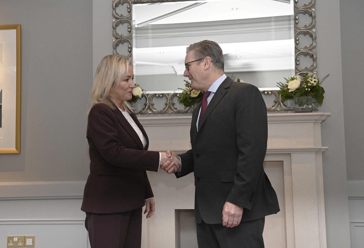 British Prime Minister Keir Starmer meets with First Minister for Northern Ireland Michelle O'Neill, at Culloden Estate and Spa, near Belfast, Northern Ireland. Picture date: Thursday March 12, 2026.    Mark Marlow/Pool via REUTERS