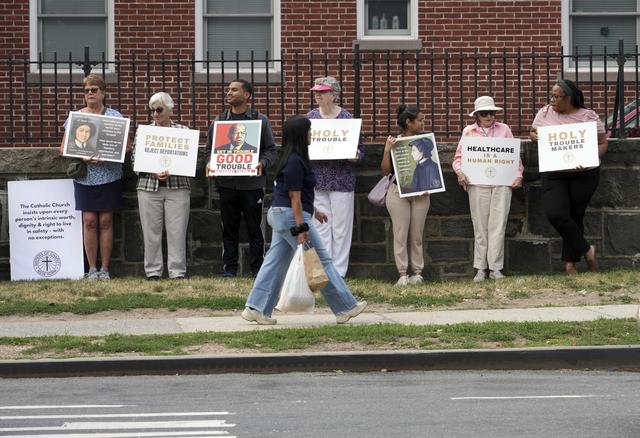 Members of the Sisters of Charity attended a "Good Trouble Rally for Justice" in Yonkers area of New York on Aug. 28, 2025. An influential order of nuns decided to complete its mission when the last sister dies. The only question left is how to finish well. (Michelle V. Agins/The New York Times)