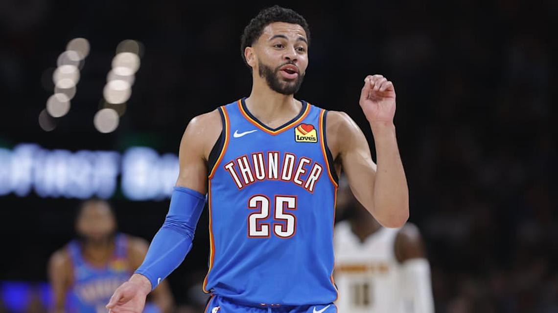  Ajay Mitchell's leap this season has been a pleasant surprise for the Thunder. | Alonzo Adams-Imagn Images 