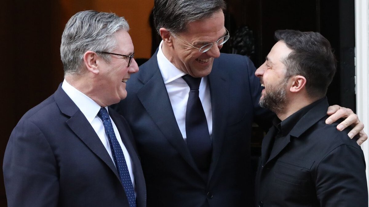 British Prime Minister Keir Starmer, left, NATO Secretary General Mark Rutte, center, and Ukraine's President Volodymyr Zelensky visited outside No.10 Downing Street after a discussion on the ongoing war in Ukraine in London on March 17. Zelensky thanked Ukrainian military personnel Wednesday for their "precision" after hittin a Russian military factory site on Tuesday. File Photo by Hugo Philpott/UPI