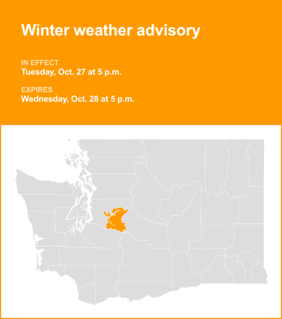 Cascades of Southern King County under a winter weather advisory ...