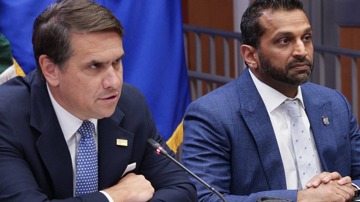 Acting U.S. Attorney General Todd Blanche, left, speaks during a roundtable discussion with FBI Director Kash Patel, right, at the U.S. Department of Justice June 11, 2026, in Washington, D.C. Members of the roundtable discussed their belief of the “weaponization” against parents in schools prior to U.S. President Donald Trump taking office. (Win McNamee/Getty Images/TNS)