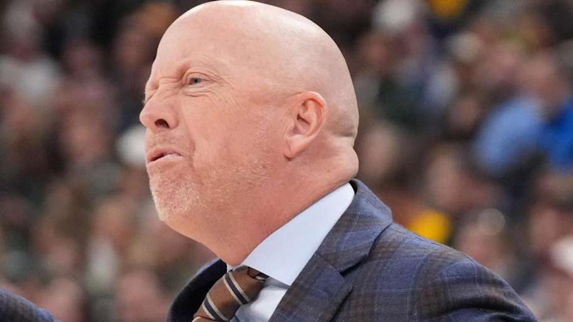  Mar 13, 2026; Chicago, IL, USA; UCLA Bruins head coach Mick Cronin yells at his team in the game against the Michigan State Spartans during the first half at United Center. Mandatory Credit: David Banks-Imagn Images | David Banks-Imagn Images 
