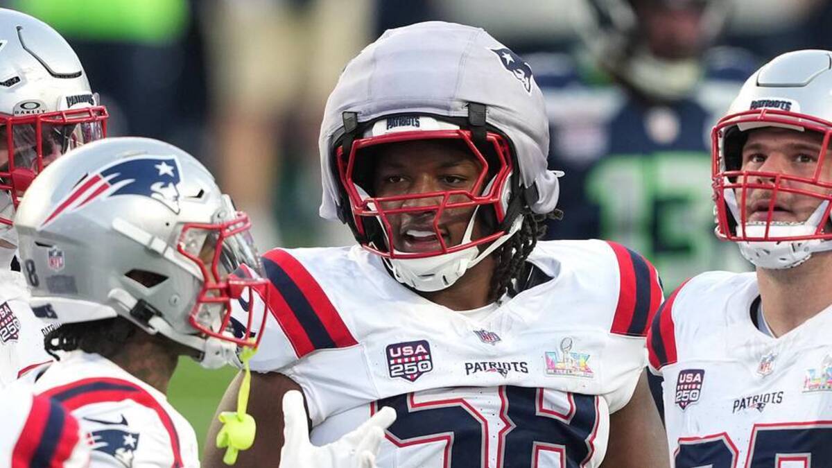  Feb 8, 2026; Santa Clara, CA, USA; New England Patriots guard Jared Wilson (58) during the second quarter against the Seattle Seahawks in Super Bowl LX at Levi's Stadium. Mandatory Credit: Darren Yamashita-Imagn Images | Darren Yamashita-Imagn Images 