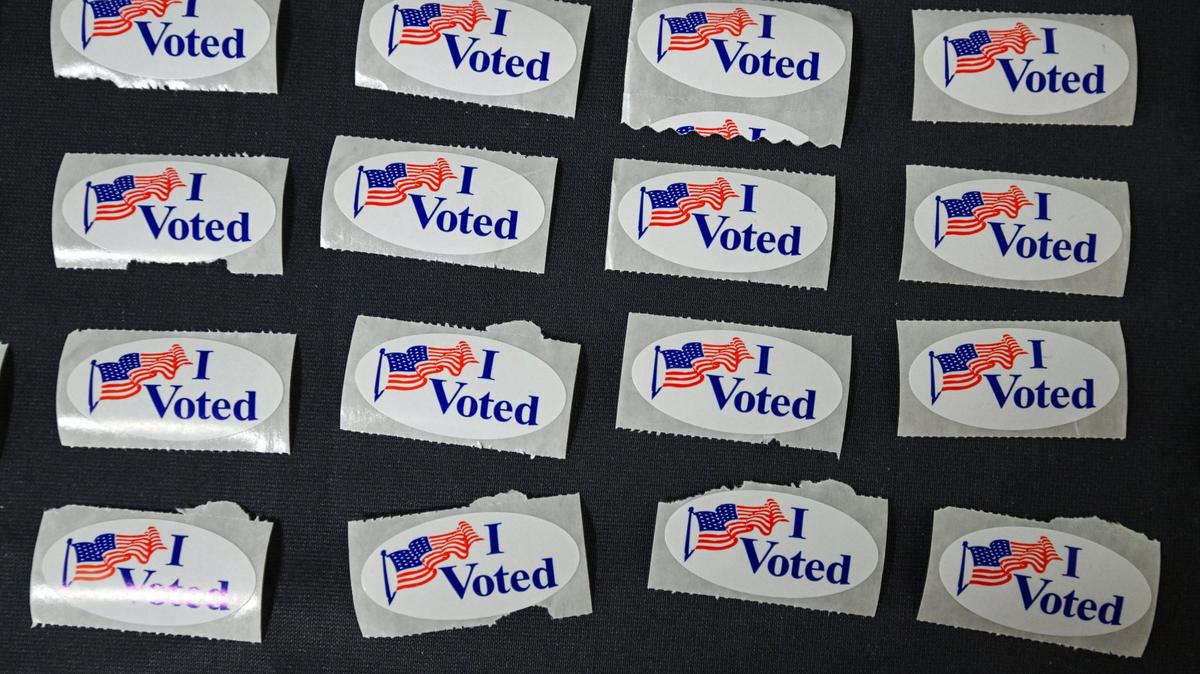 I Voted stickers at the Vote Center at Edison Community Center in Huntington Beach, CA, on Monday, Oct. 27, 2025. (Photo by Jeff Gritchen, Orange County Register/SCNG)