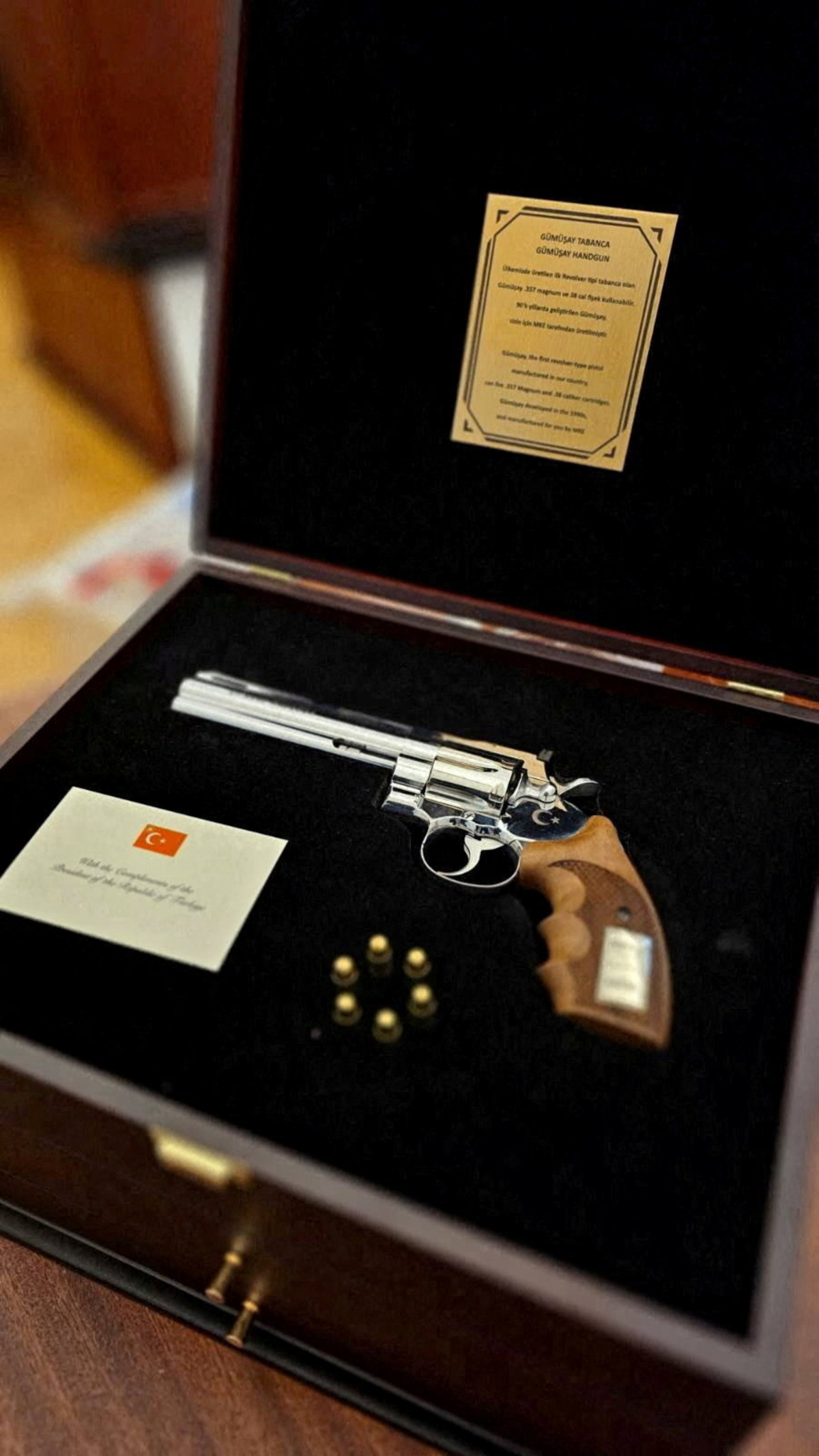 A gun gifted by Turkish President Recep Tayyip Erdogan to Lithuanian President Gitanas Nauseda at NATO summit in Ankara. Picture taken in Vilnius, Lithuania July 9, 2026. Lithuanian President's Office/Handout via REUTERS