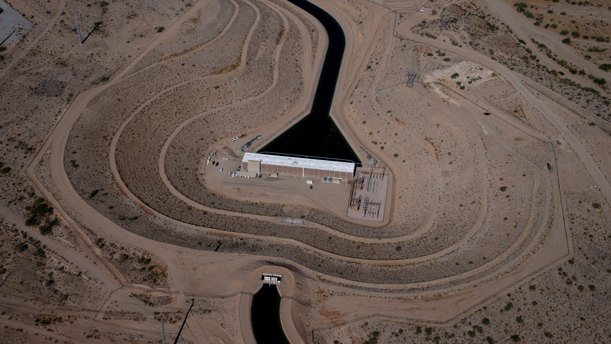 The Central Arizona Project (CAP) canal’s Hassayampa Pumping Plant, near Wittmann, Arizona, on June 3, 2026. The CAP has 15