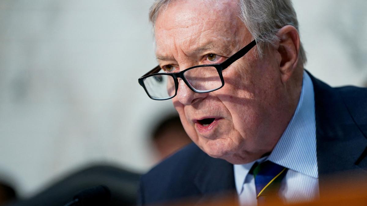 FILE PHOTO: U.S. Senator Dick Durbin (D-IL) speaks during a U.S. Senate Judiciary Privacy, Technology, and the Law Subcommittee hearing on oversight of telecommunications carriers in the wake of the January 6, 2021 attack on the U.S. Capitol, on Capitol Hill in Washington, D.C., U.S.,February 10,2026. REUTERS/Elizabeth Frantz/File Photo