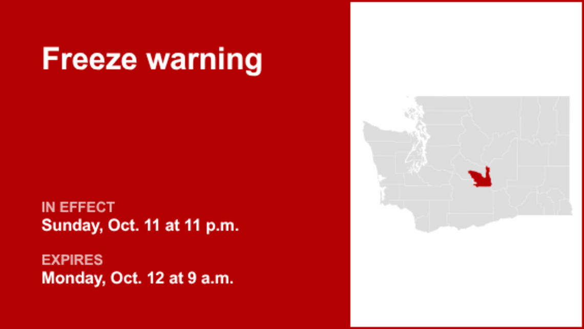 UPDATE: Freeze warning affecting Eastern Washington until Tuesday morning 