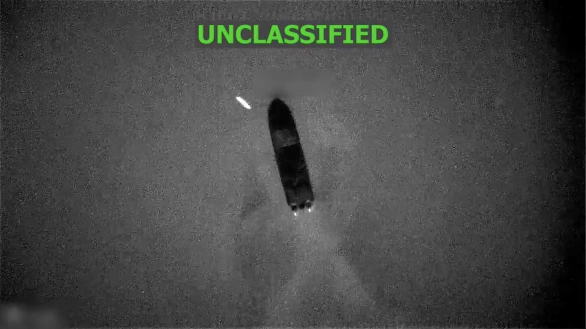An image from a video purported to show a lethal kinetic strike on a boat in the Caribbean. The two deaths attributed to this strike, announced on Monday, take the overall toll to at least 187 in the U.S. campaign against boats in the Caribbean and the eastern Pacific.