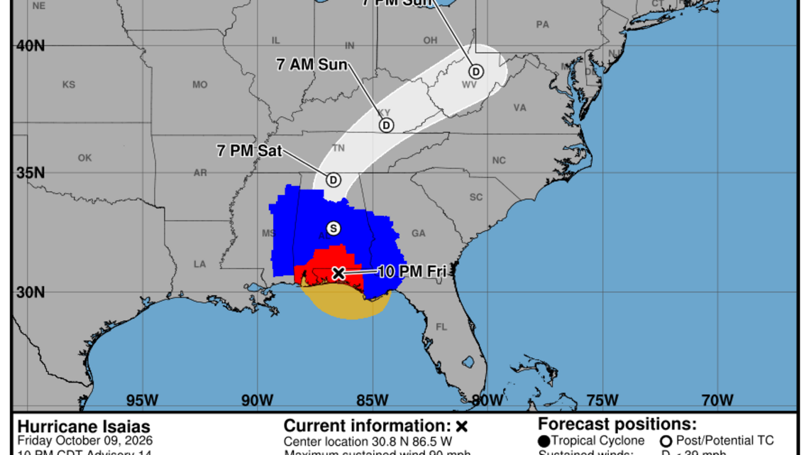 Friday, Oct. 9 update from the National Hurricane Center: Latest on Category 1 Hurricane Isaias 