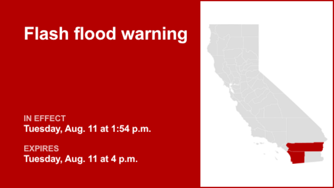 UPDATE: Flash flood warning affecting San Diego County early Tuesday evening 