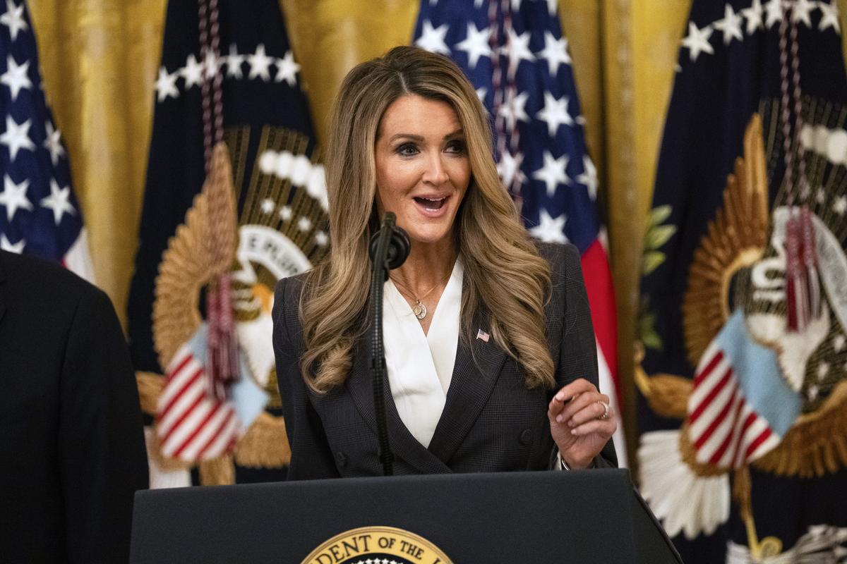Small Business Administrator Kelly Loeffler speaks during an event for "Small Business Week" in the East Room of the White House in Washington, on Monday, May 4, 2026. (Allison Robbert/The New York Times)