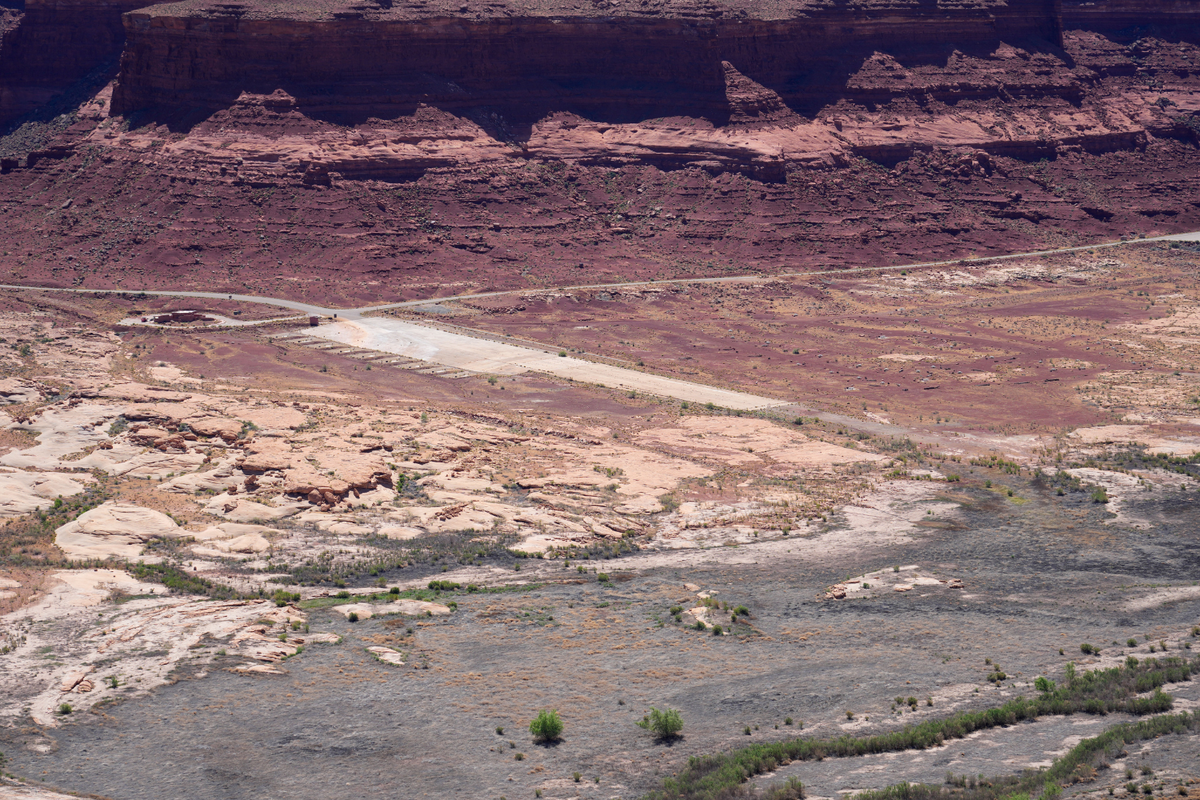  The closed Hite marina and boat launch sits on dry land where the waters of Lake Powell use to be on April 23, 2026 in Lake Powell, Utah. 