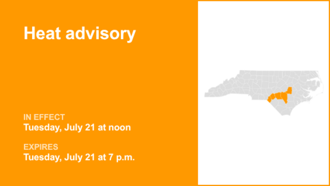 North Carolina under a heat advisory until Tuesday evening 