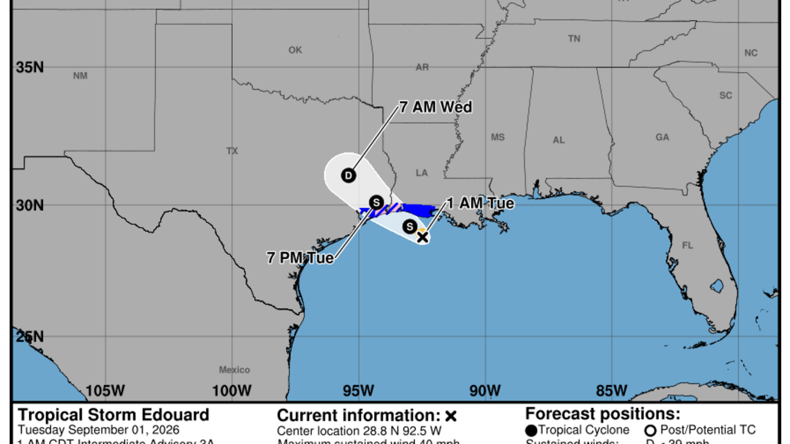 Tuesday, Sept. 1 update: Latest on Tropical Storm Edouard from the National Hurricane Center 