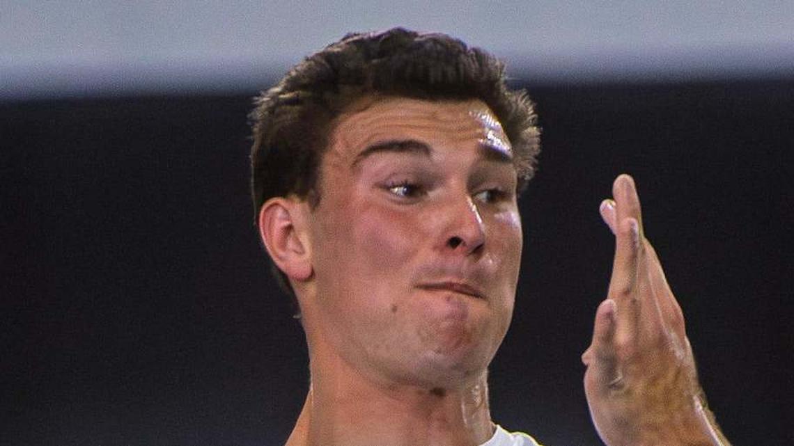  Fernando Mendoza participates in Indiana University's Pro Day at Mellencamp Pavilion on Wednesday, April 1, 2026. | Rich Janzaruk/Herald-Times / USA TODAY NETWORK via Imagn Images 