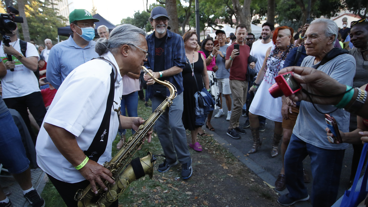 Noel Catura of the JC Smith Band performs at the San Jose Jazz's Summer Fest 2022 in downtown San Jose, Calif., on Friday, Aug. 12, 2022. (Josie Lepe for Bay Area News Group)