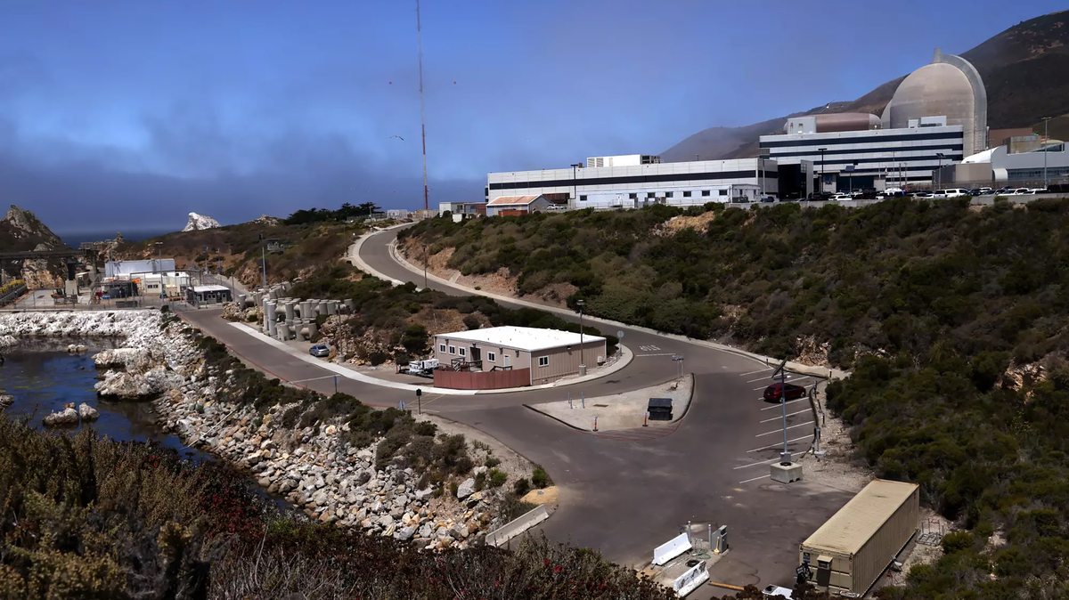 The Diablo Canyon Power Plant rises along the California coast near San Luis Obispo.