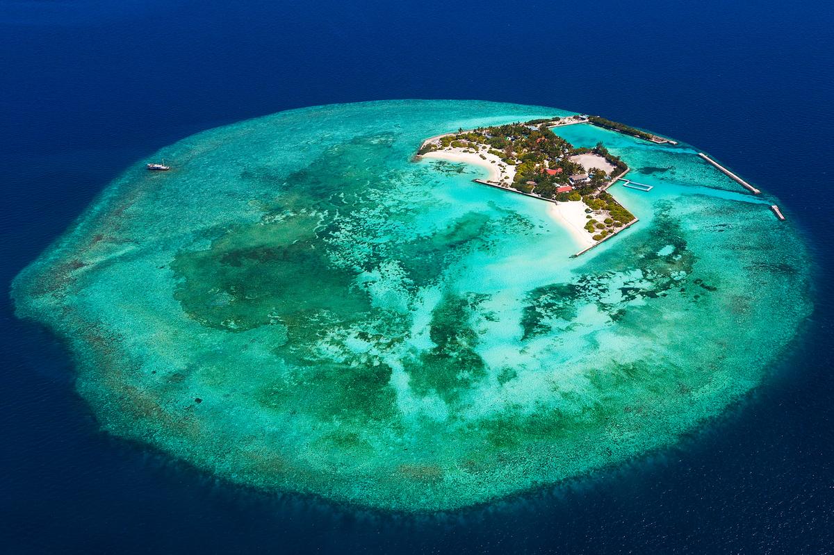  An aerial view of Feydhoo Finolhu Island in the Maldives in May 2012. 